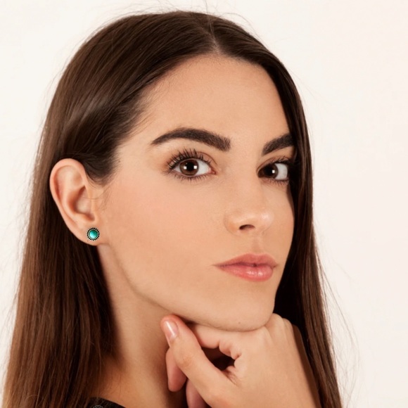 Boho Silver Tone Aqua Beaded Leaf Dangle Earrings and Turquoise Studs - Picture 3 of 16